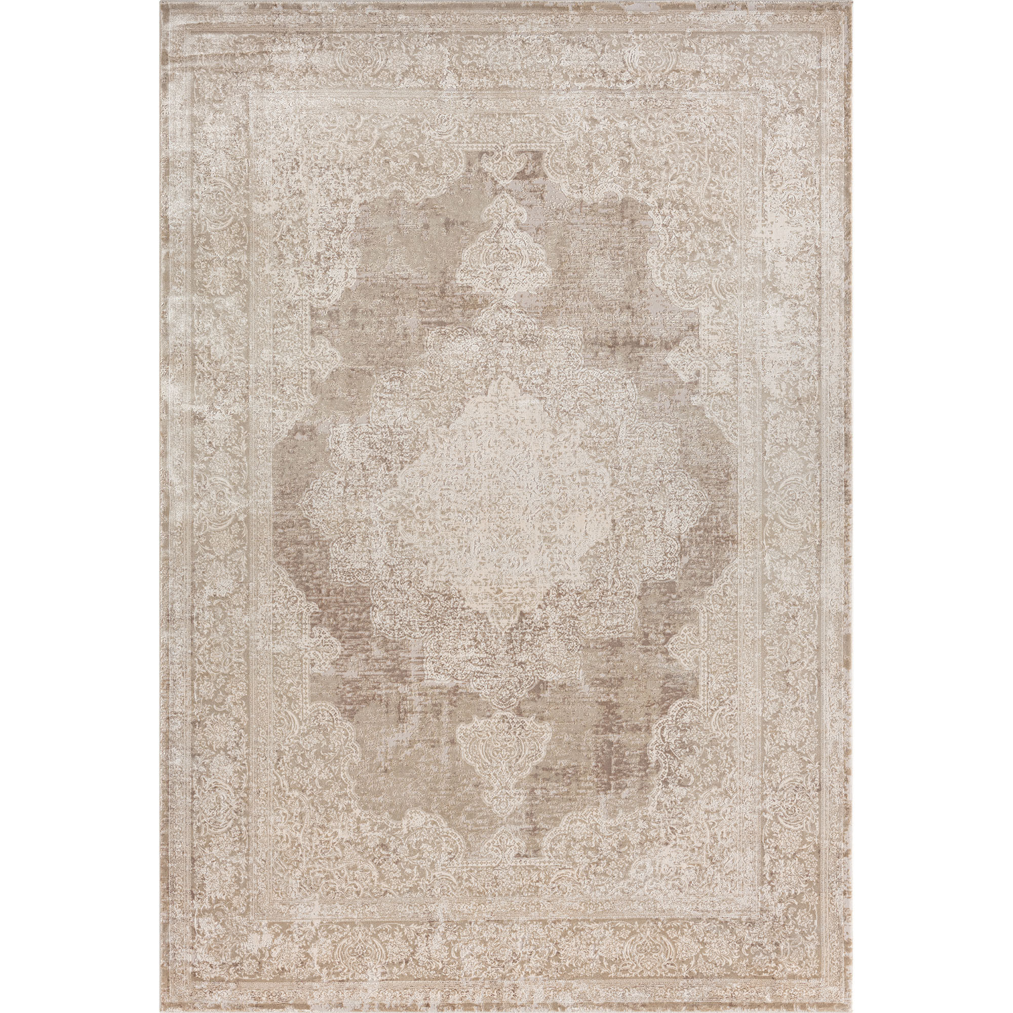 9' X 12' Beige and Ivory Medallion Area Rug