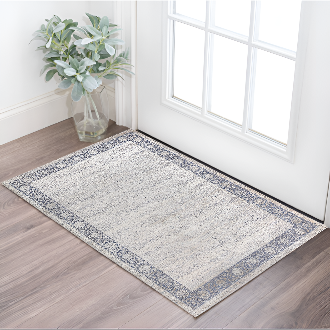 2' X 3' Blue and Beige Floral Area Rug