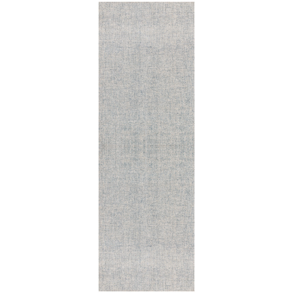 8' Runner Blue and Ivory Wool Abstract Hand Tufted Runner Rug