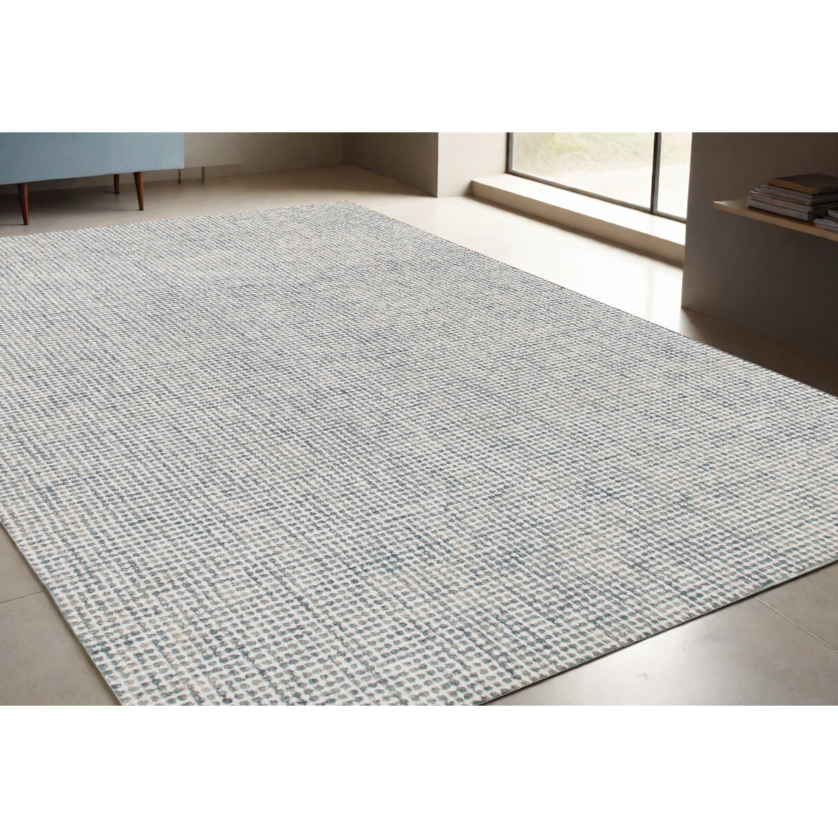 5' X 7' Blue and Ivory Wool Abstract Hand Tufted Area Rug