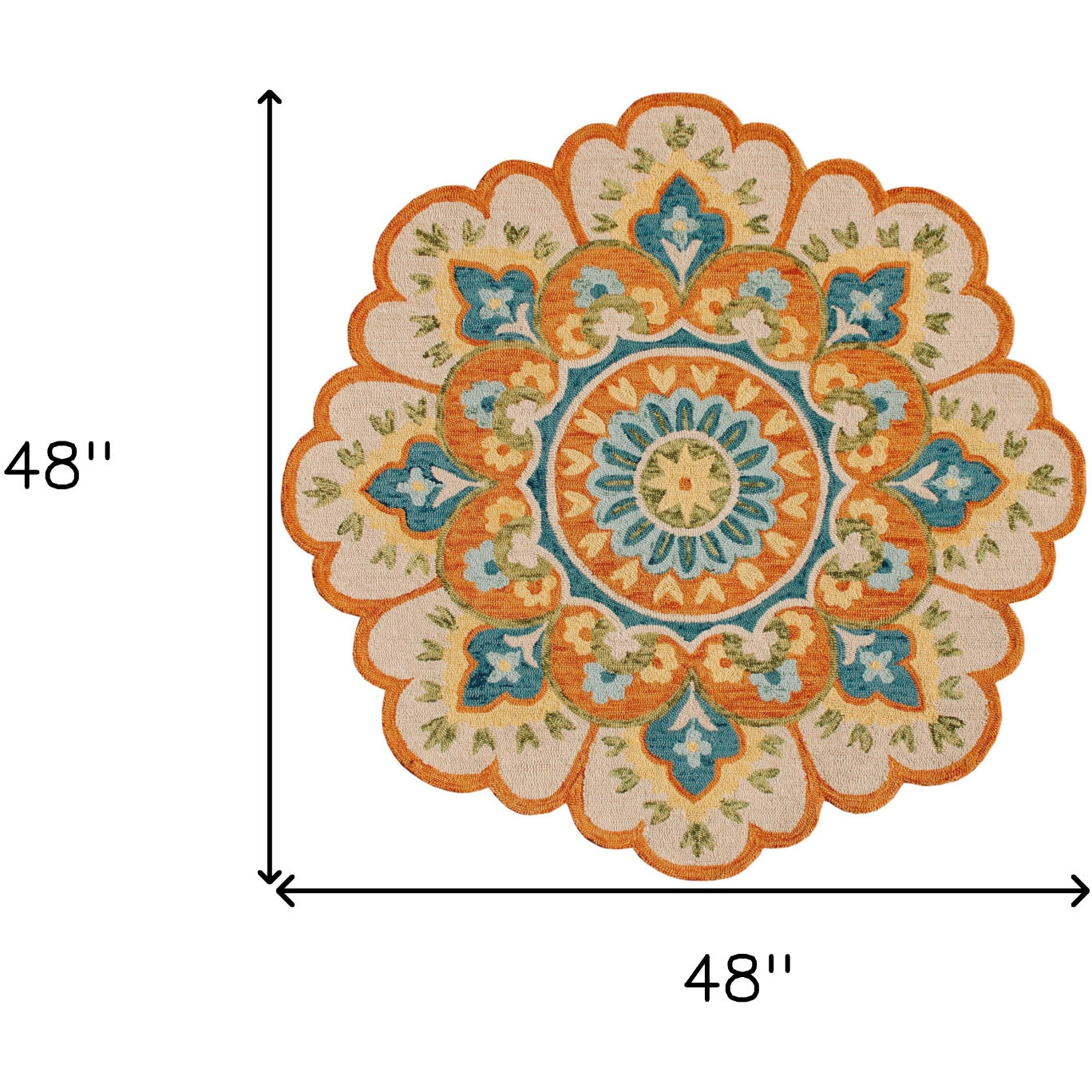 4' Orange and Blue Round Wool Floral Hand Tufted Area Rug