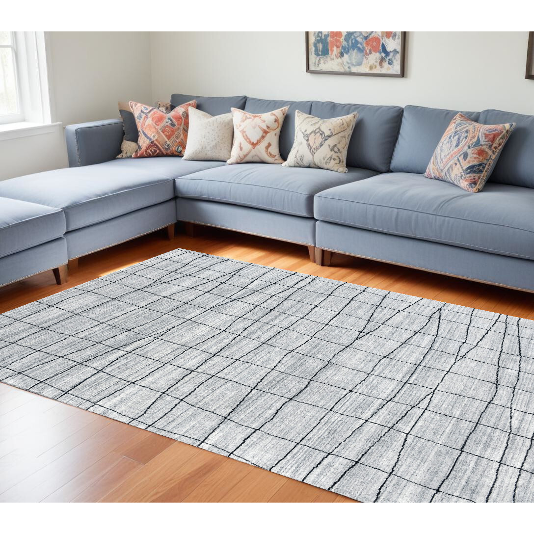 8' X 10' Gray and Black Wool Abstract Geometric Hand Loomed Area Rug