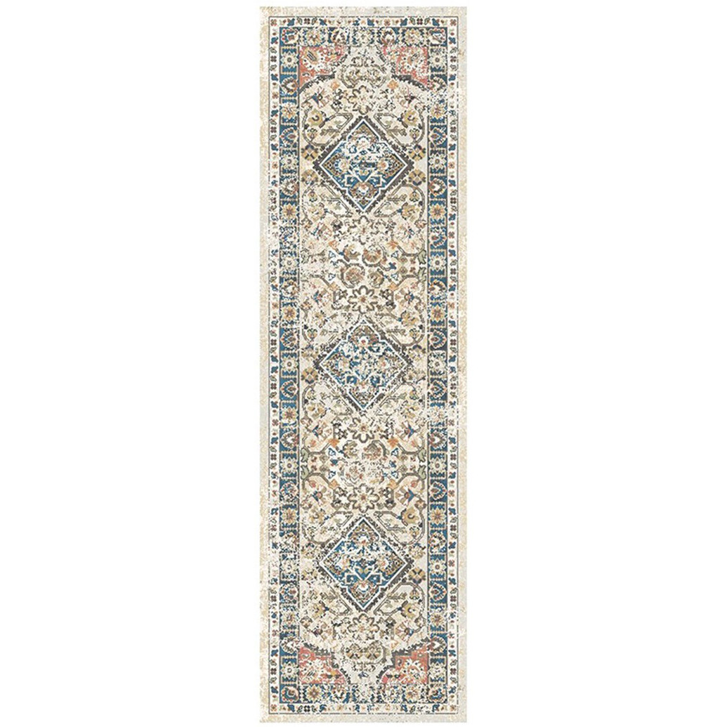 8' Beige Oriental Distressed Runner Rug With Fringe