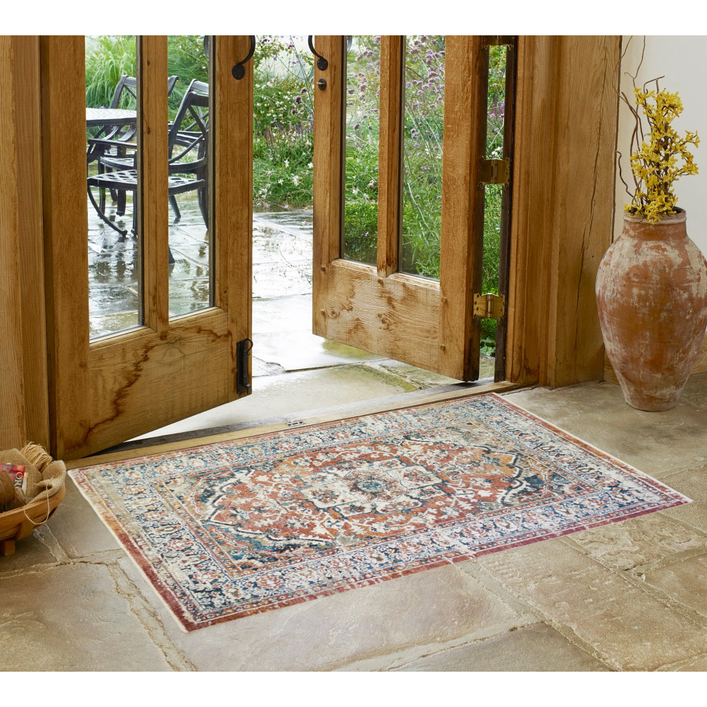 2' X 3' Rust Oriental Distressed Area Rug With Fringe