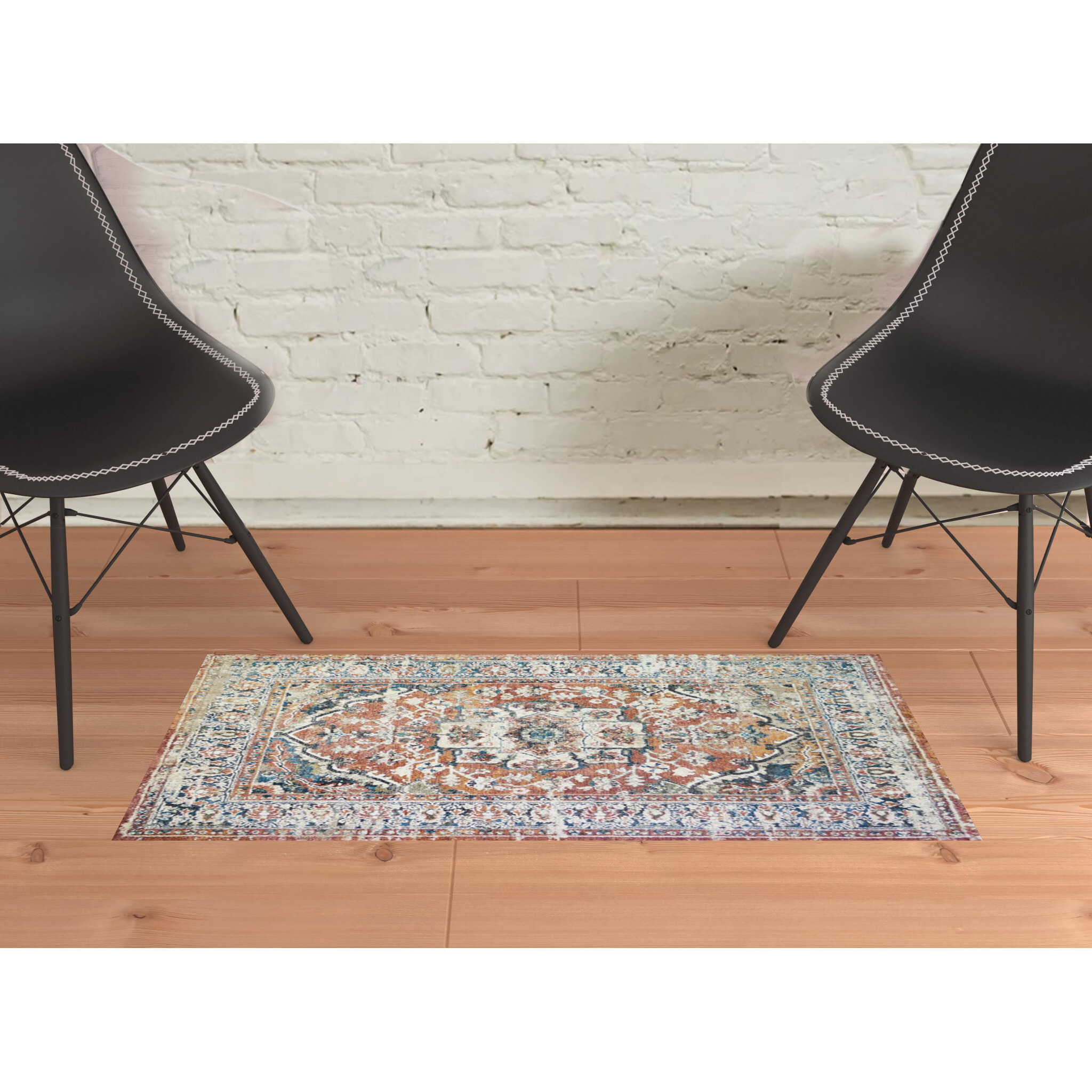 2' X 3' Rust Oriental Distressed Area Rug With Fringe