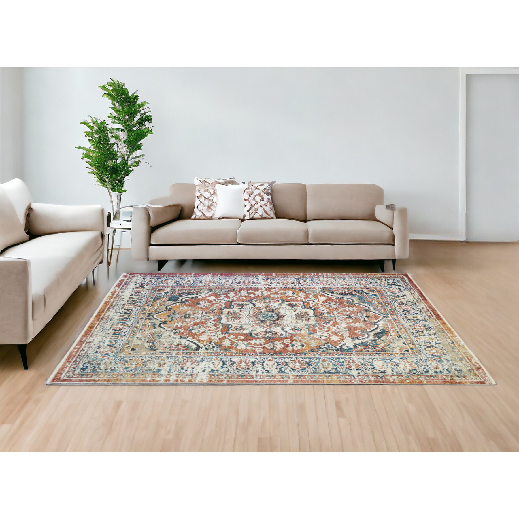 9' X 13' Rust Oriental Distressed Area Rug With Fringe