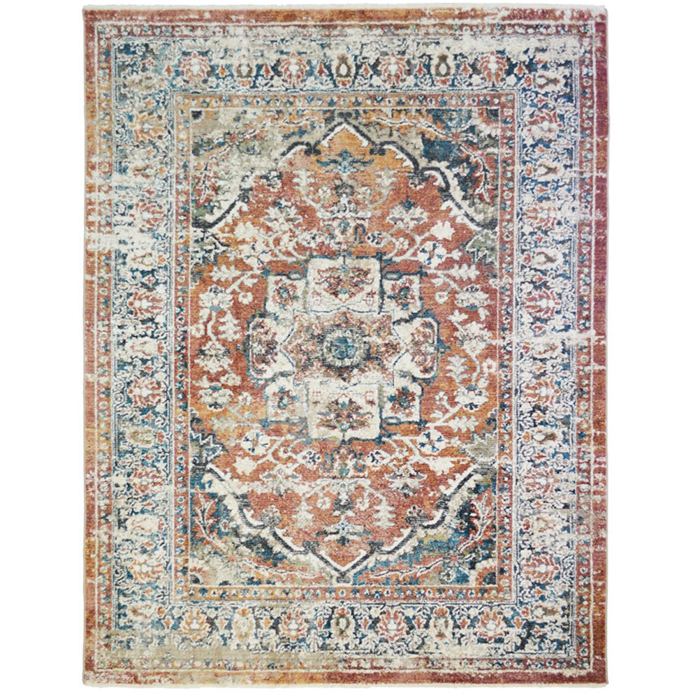 9' X 13' Rust Oriental Distressed Area Rug With Fringe