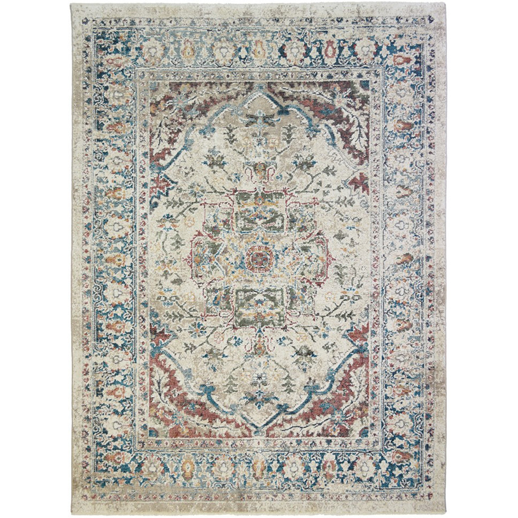 2' X 3' Ivory Blue and Gray Oriental Distressed Area Rug With Fringe