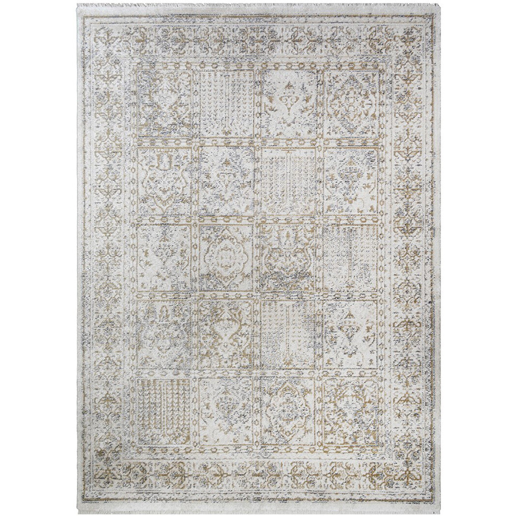 2' X 3' Ivory Oriental Distressed Area Rug With Fringe
