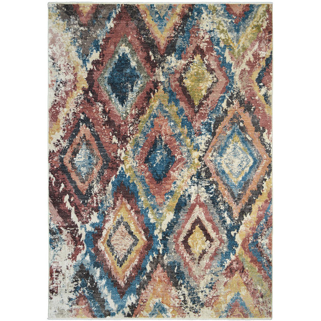 2' X 3' Blue Geometric Distressed Area Rug With Fringe