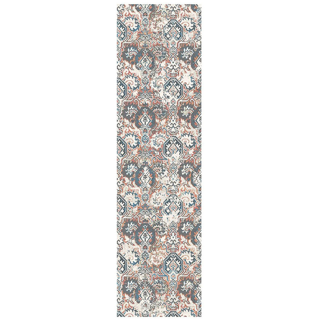 8' Rust Oriental Distressed Runner Rug With Fringe