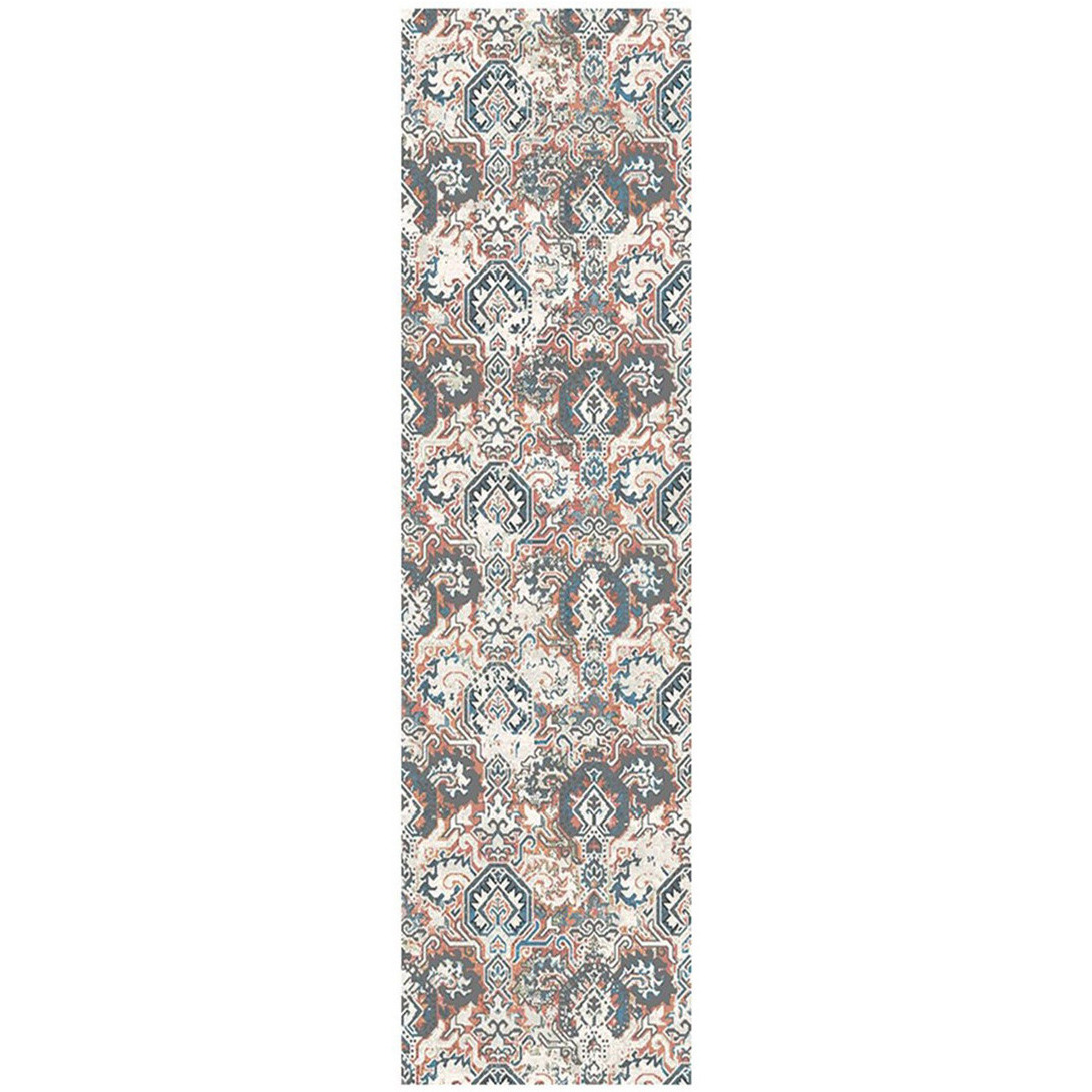 8' Rust Oriental Distressed Runner Rug With Fringe