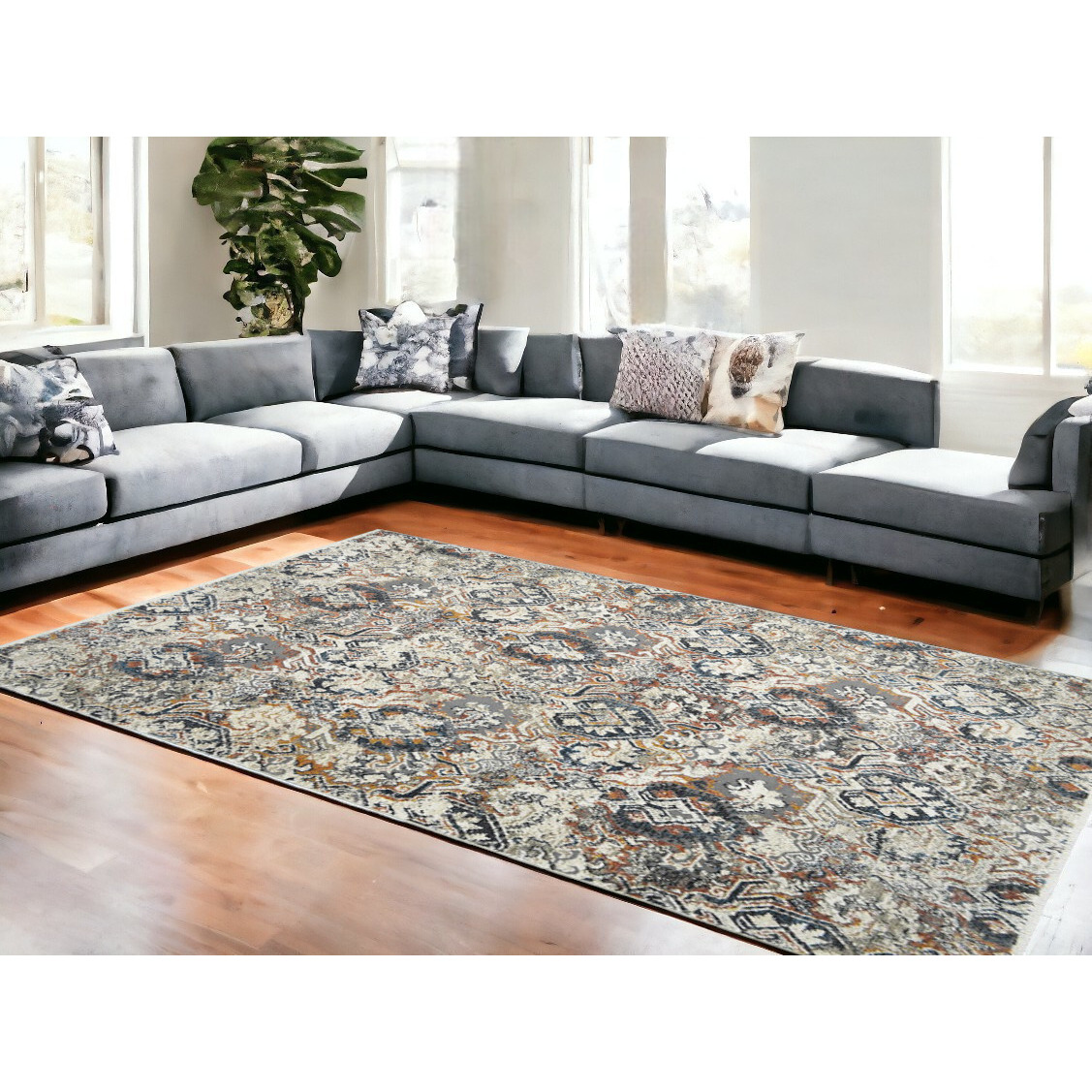 9' X 13' Rust Oriental Distressed Area Rug With Fringe