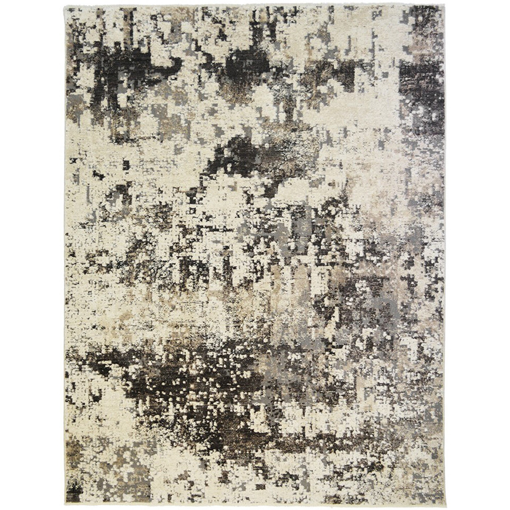 2' X 3' Black Abstract Distressed Area Rug With Fringe