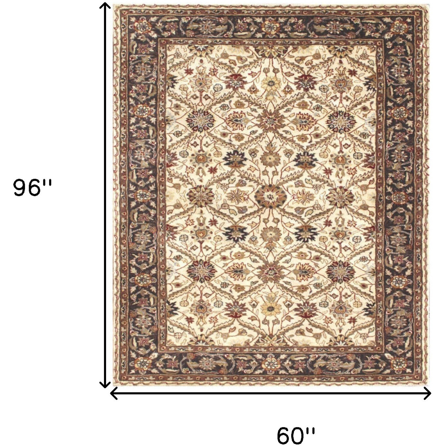 5' X 8' Ivory and Black Oriental Hand Tufted Non Skid Area Rug