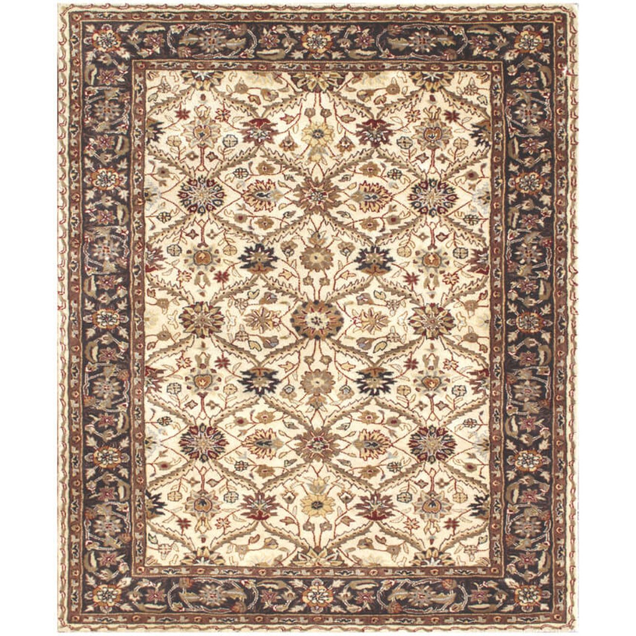 5' X 8' Ivory and Black Oriental Hand Tufted Non Skid Area Rug