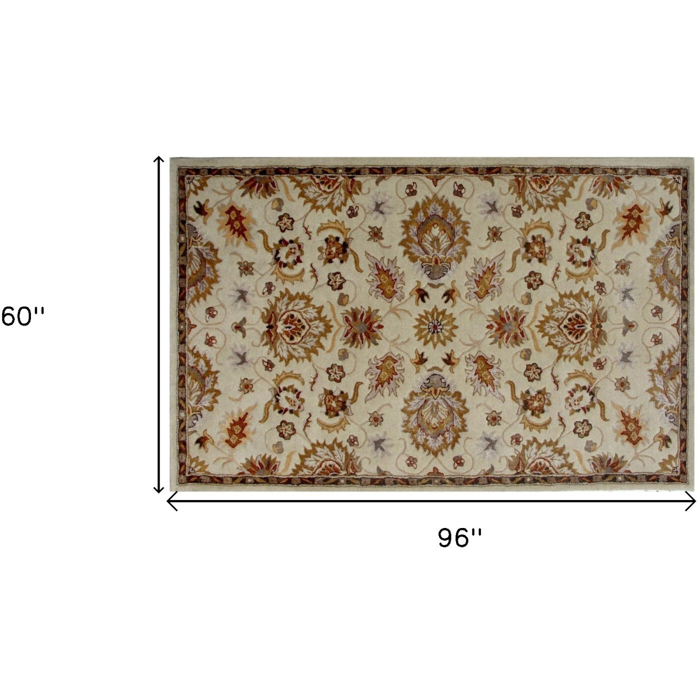 5' X 8' Cream Oriental Hand Tufted Non Skid Area Rug