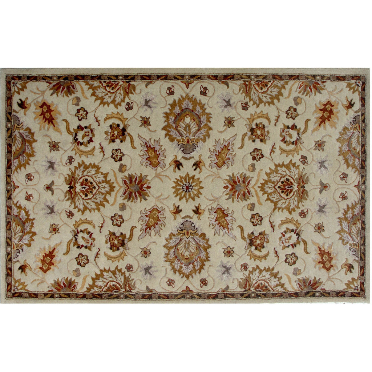 5' X 8' Cream Oriental Hand Tufted Non Skid Area Rug