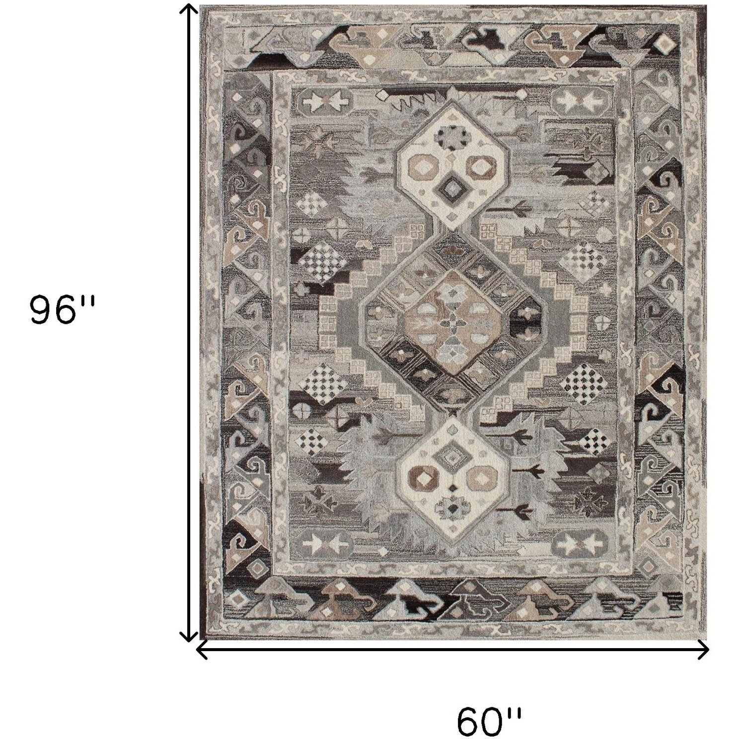 5' X 8' Natural Southwestern Hand Tufted Non Skid Area Rug