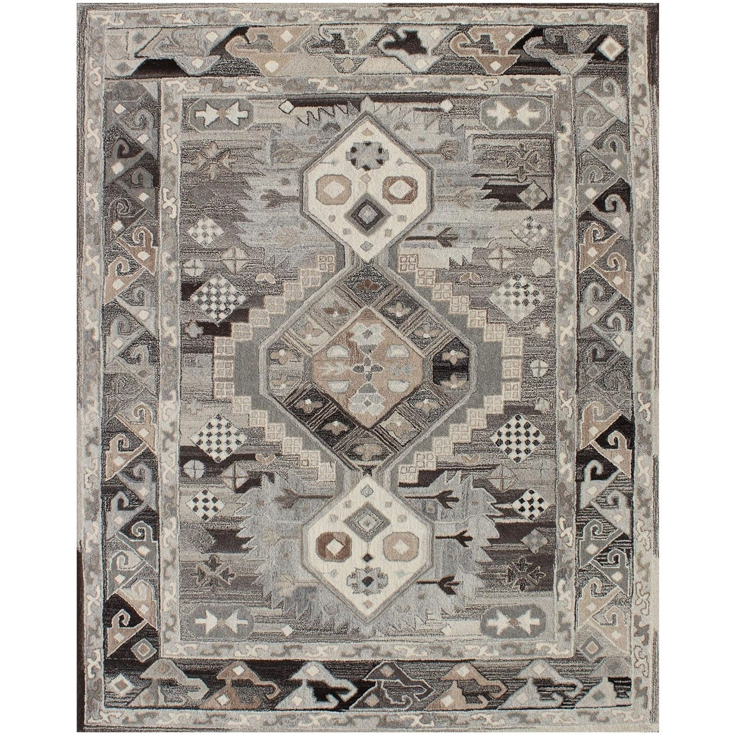 5' X 8' Natural Southwestern Hand Tufted Non Skid Area Rug