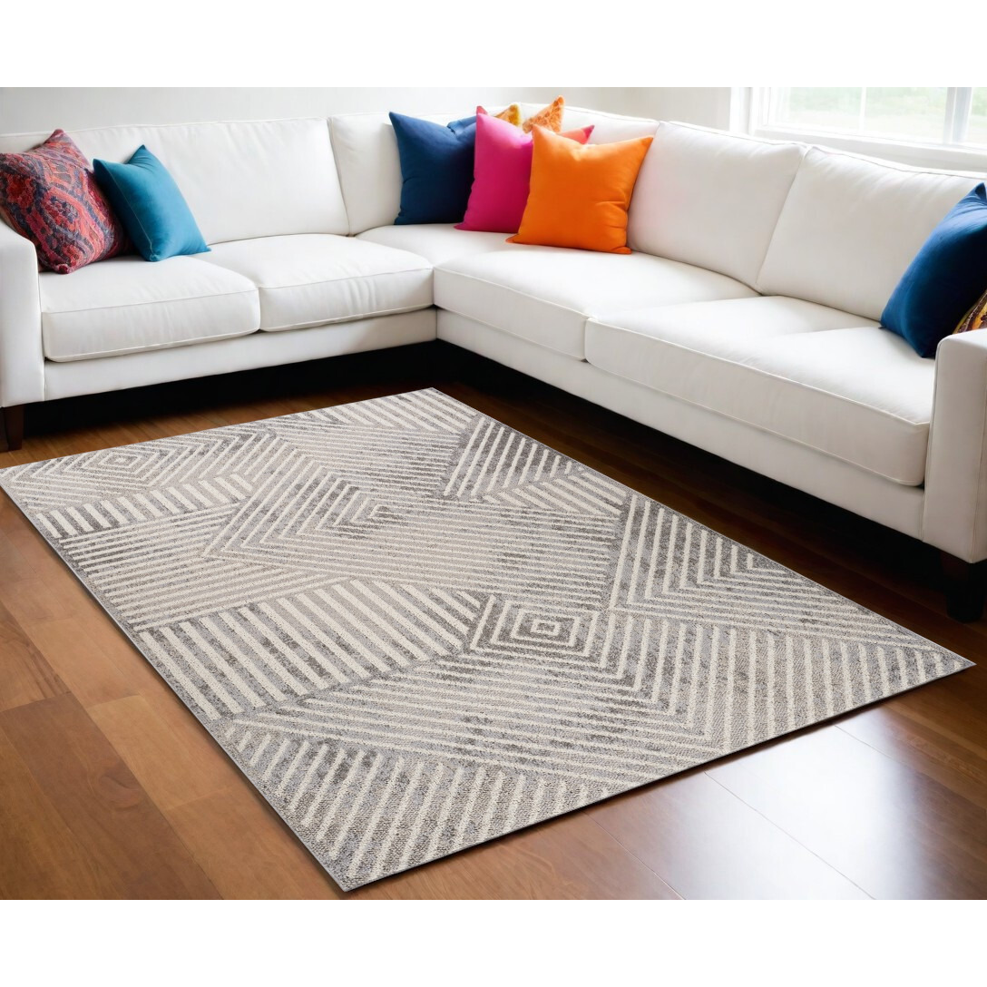 5' X 8' Gray and Beige Abstract Distressed Area Rug