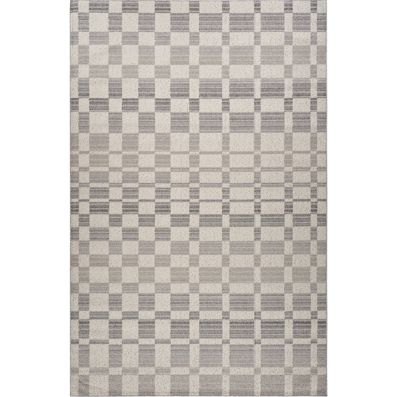 8' X 11' Gray and Beige Checkered Distressed Area Rug