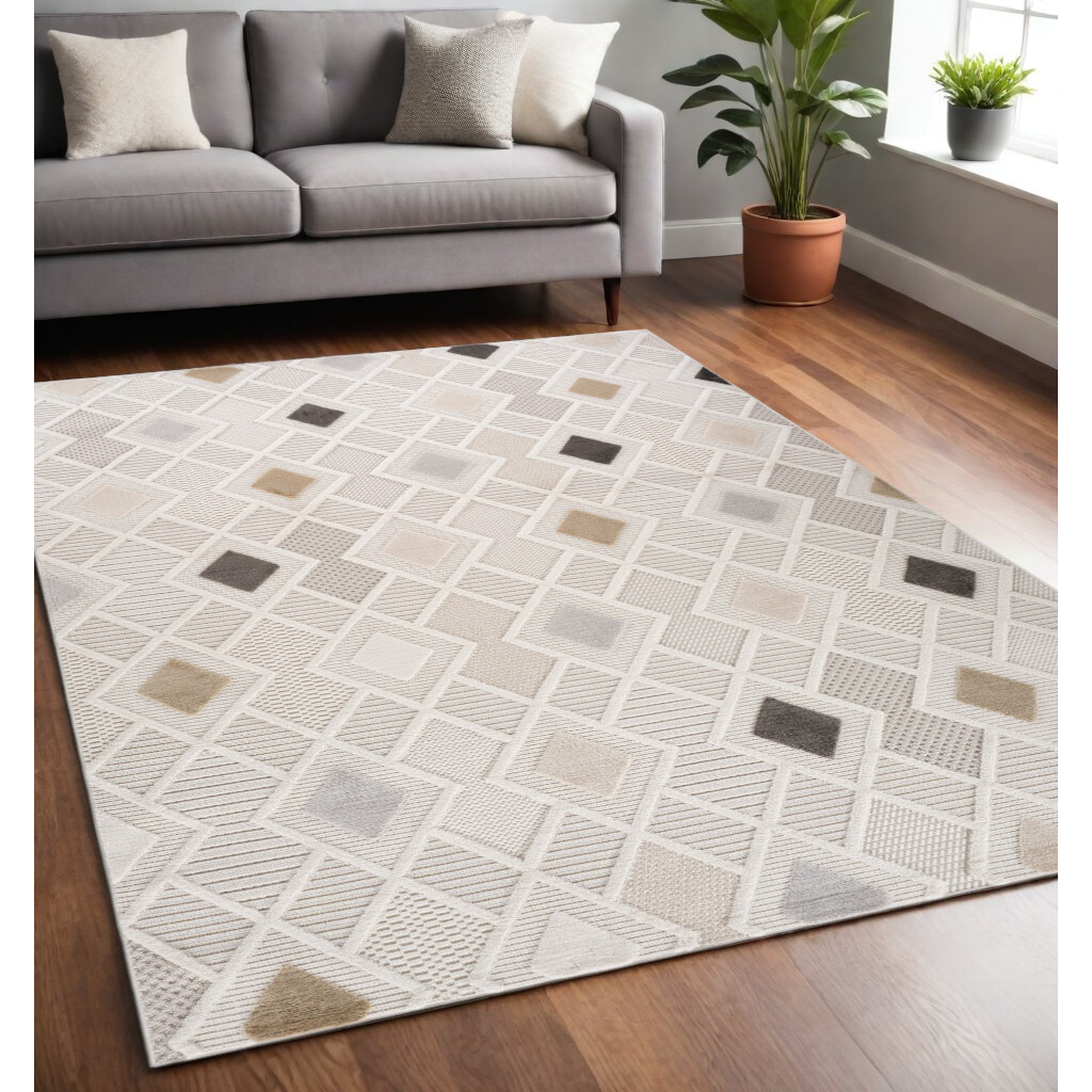 5' X 8' Cream and Beige Abstract Distressed Area Rug