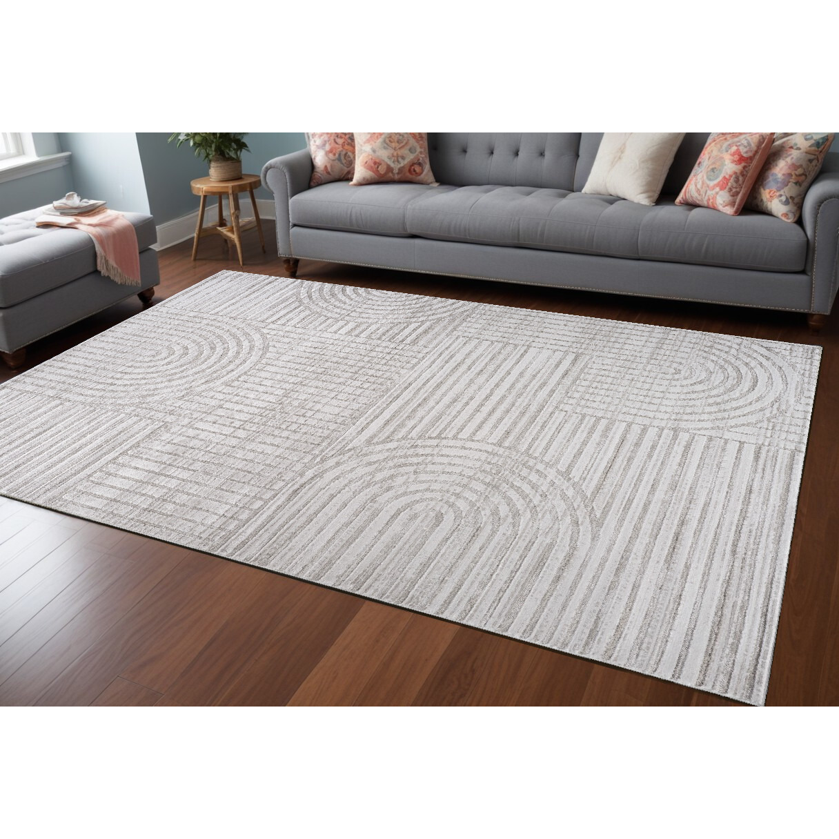8' X 11' Gray Abstract Geometric Distressed Area Rug