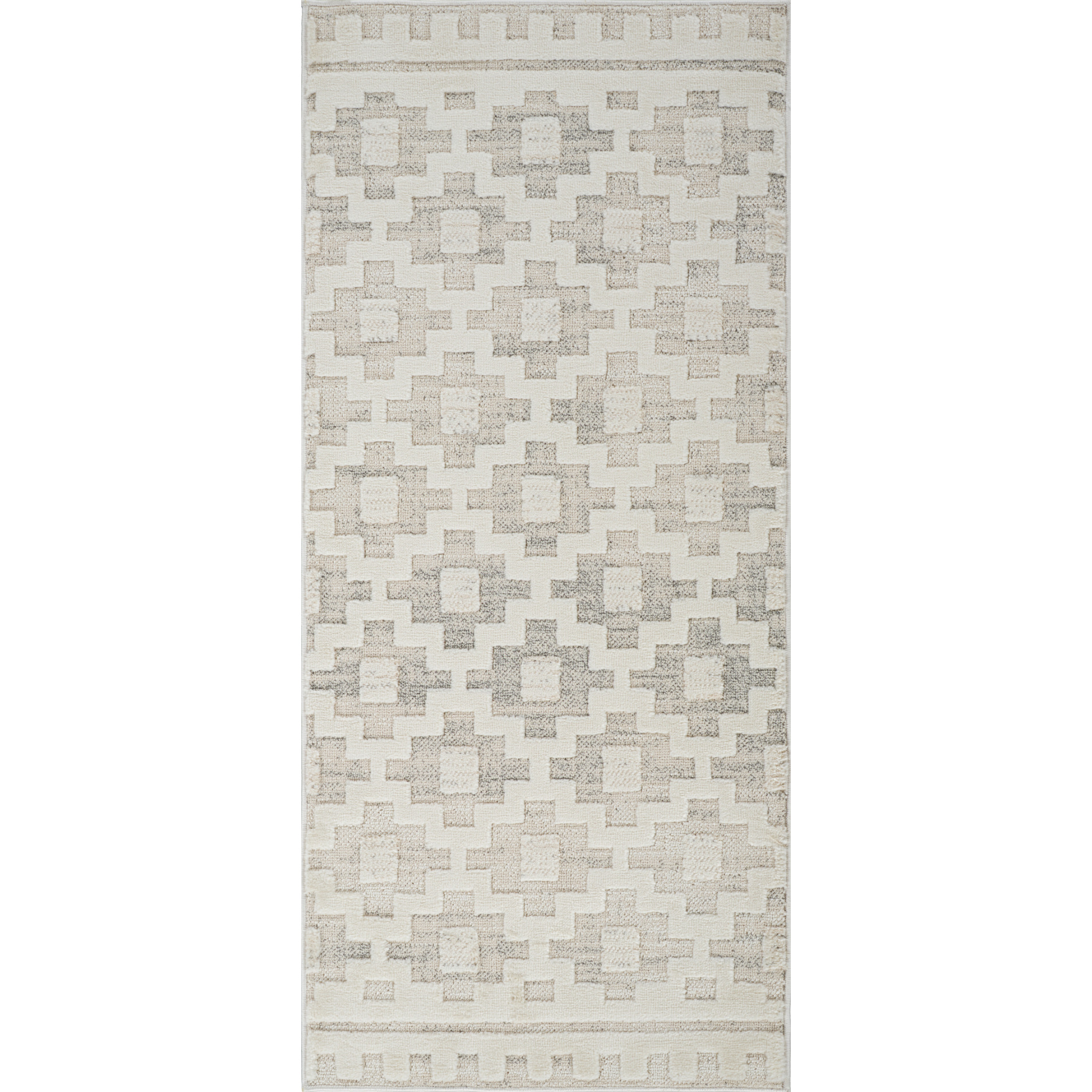2' X 5' Gray and Beige Moroccan Distressed Area Rug