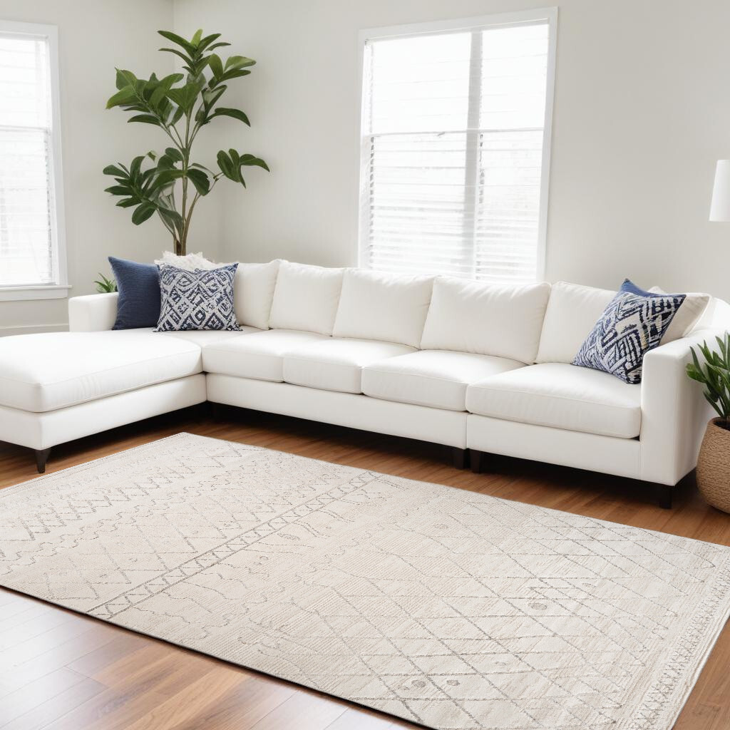 7' X 10' Gray and Beige Abstract Distressed Area Rug