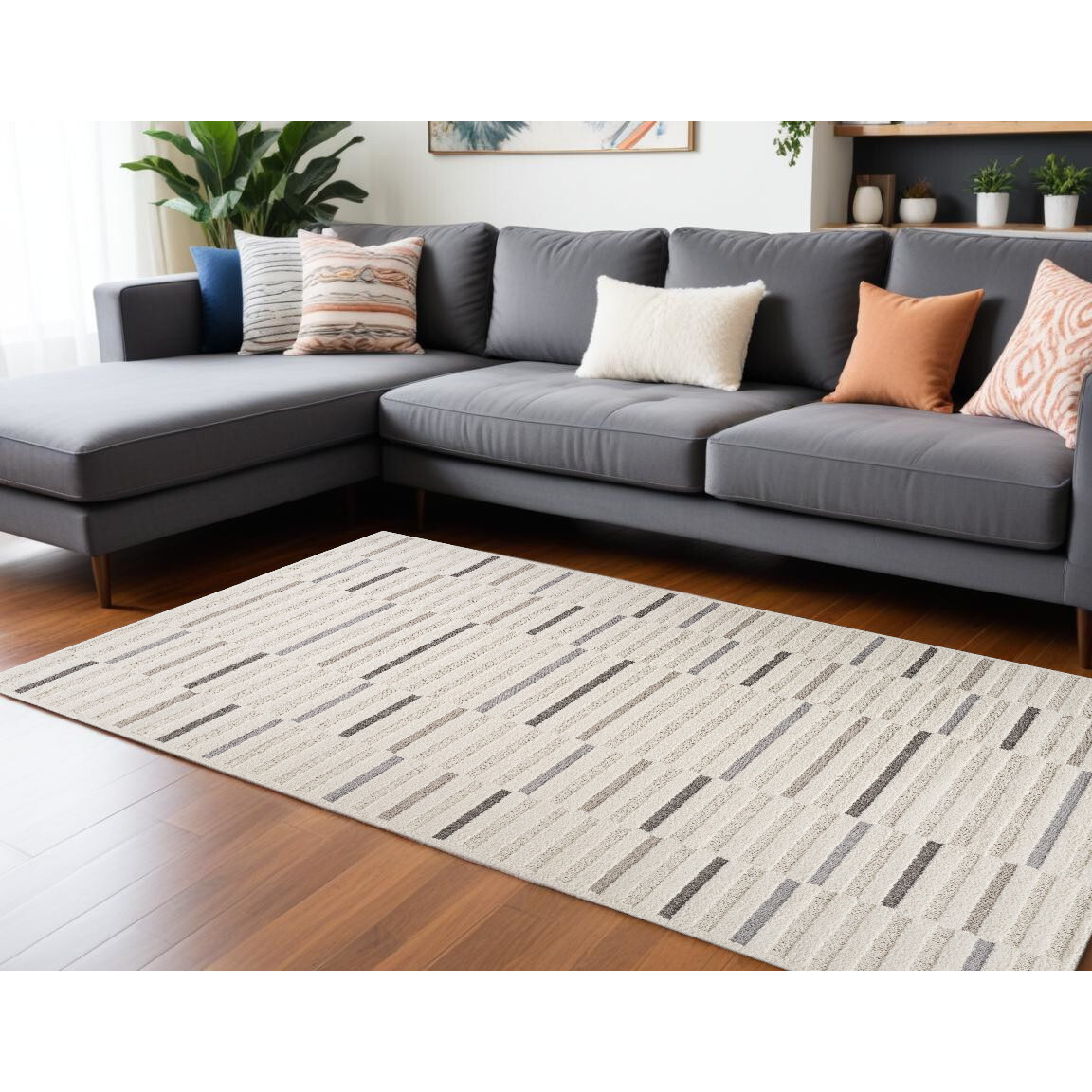 8' X 11' Gray and Cream Abstract Distressed Area Rug