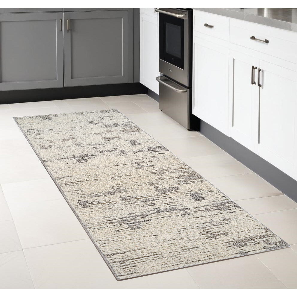 8' Gray and Cream Abstract Distressed Area Rug