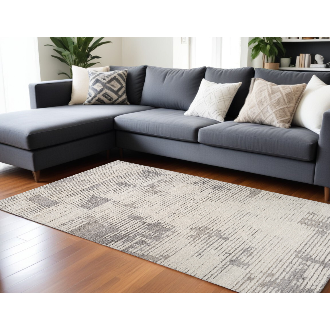 8' X 11' Gray and Cream Abstract Distressed Area Rug