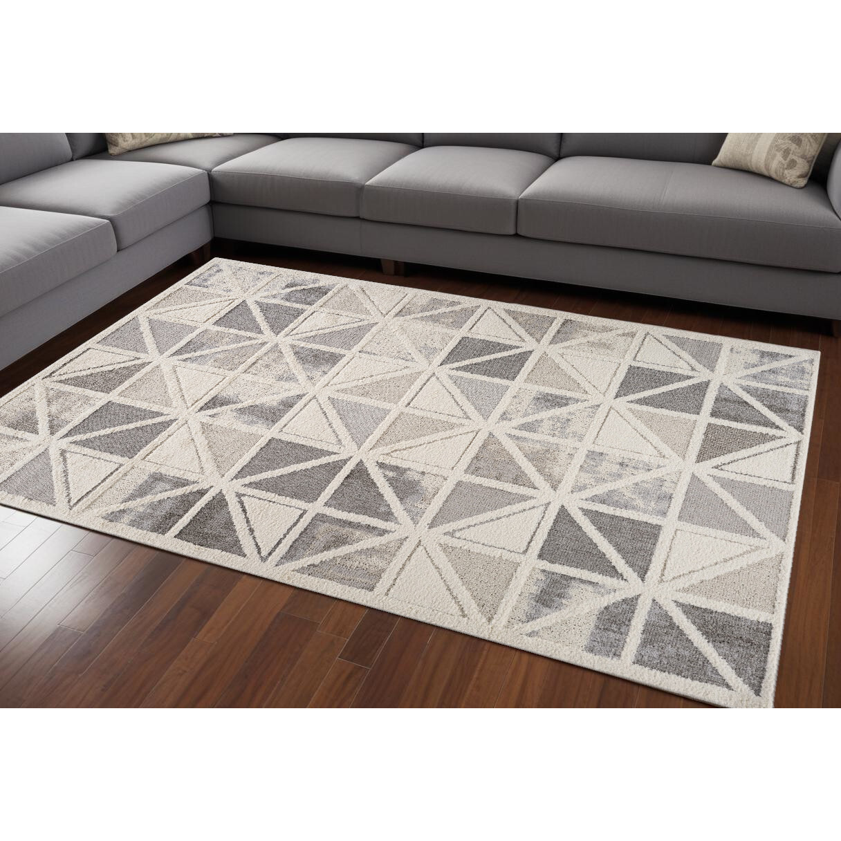 8' X 11' Gray and Cream Geometric Distressed Area Rug