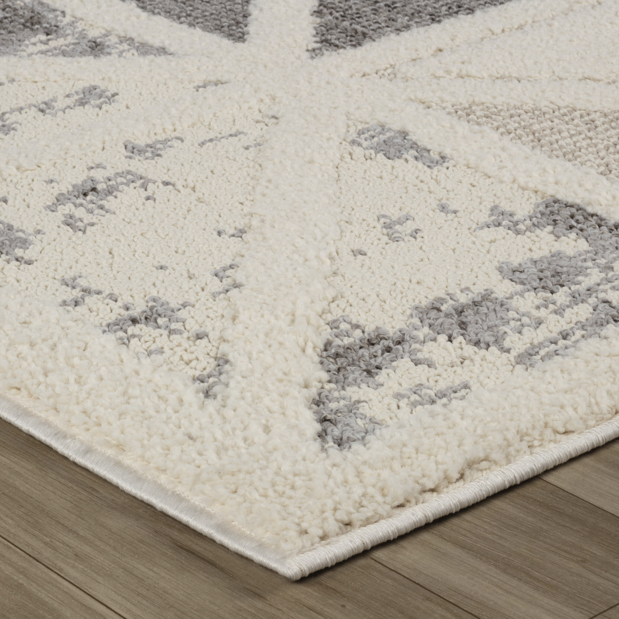 8' X 11' Gray and Cream Geometric Distressed Area Rug