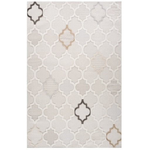 5' X 8' Cream and Beige Geometric Distressed Area Rug