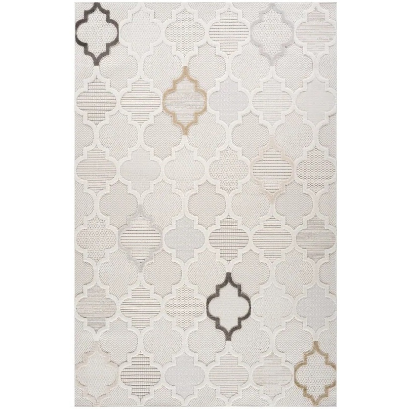 8' X 11' Cream and Beige Geometric Distressed Area Rug