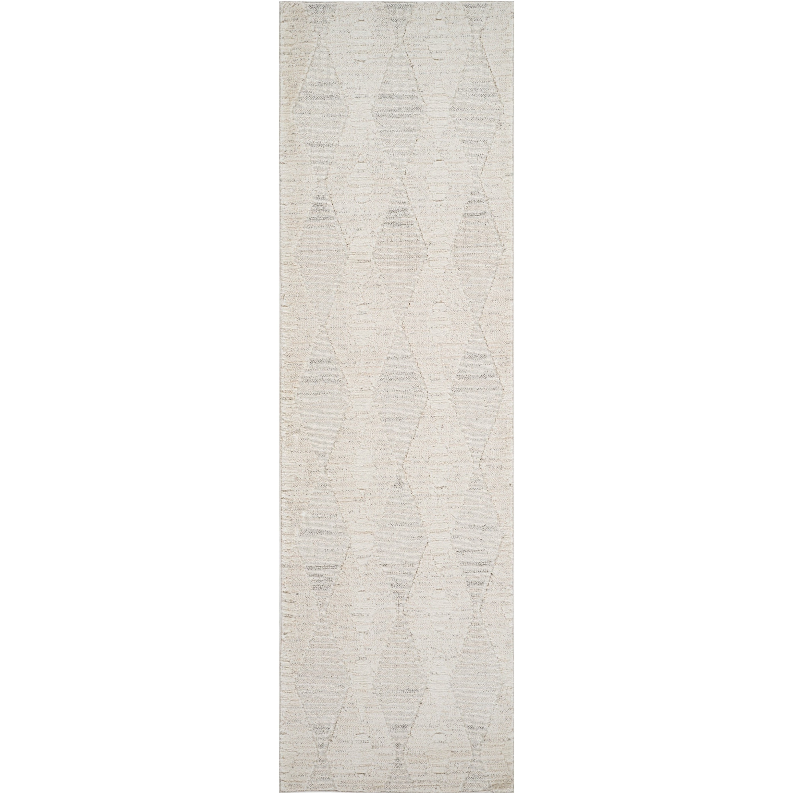 8' Cream and Beige Geometric Distressed Area Rug