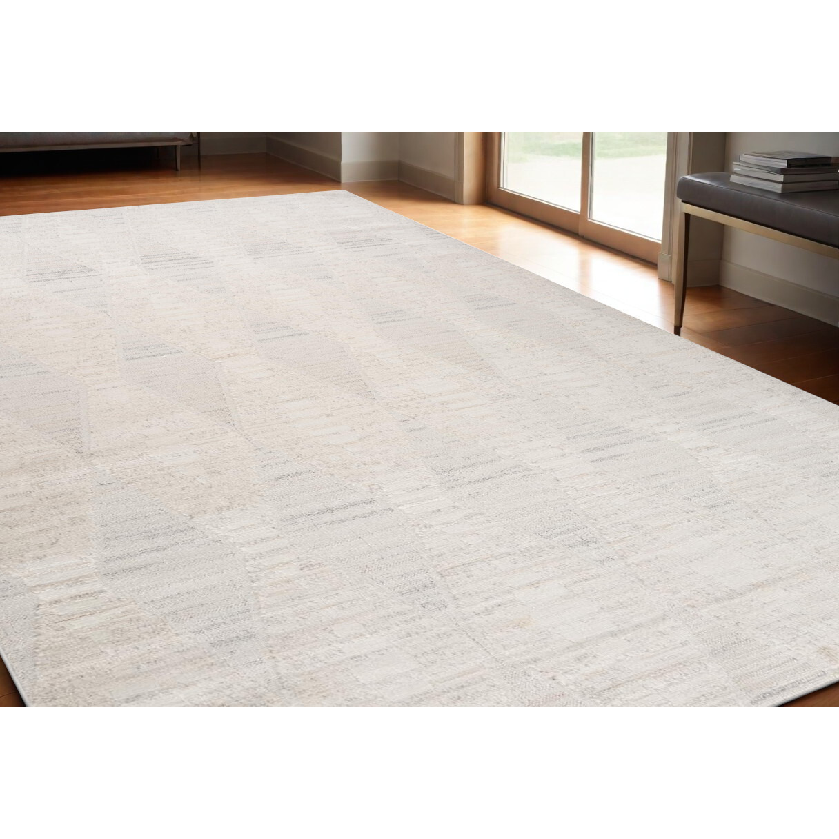 5' X 8' Cream and Beige Geometric Distressed Area Rug