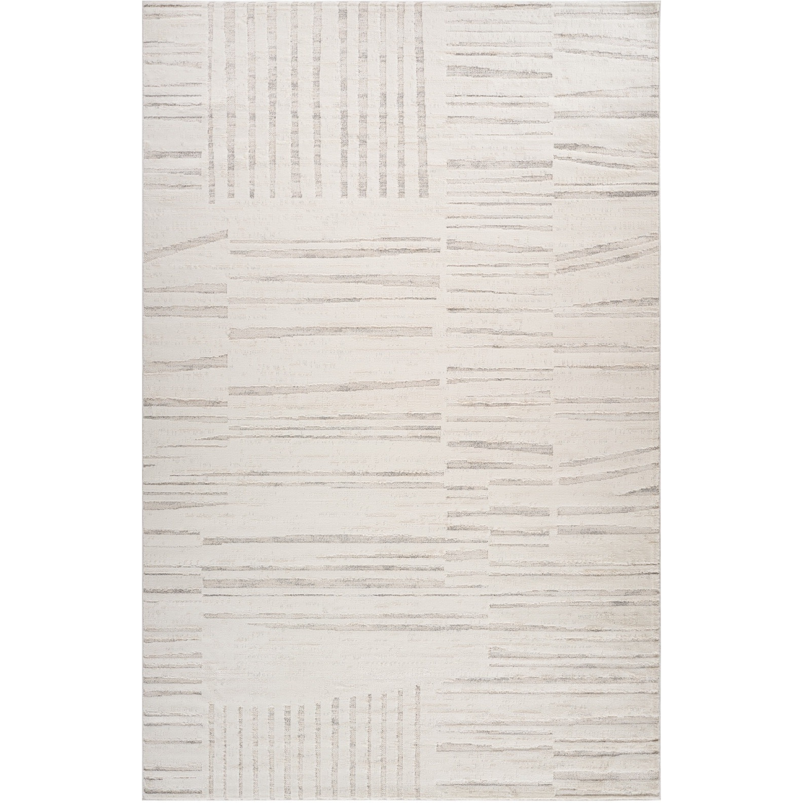 8' Gray and Beige Geometric Distressed Area Rug