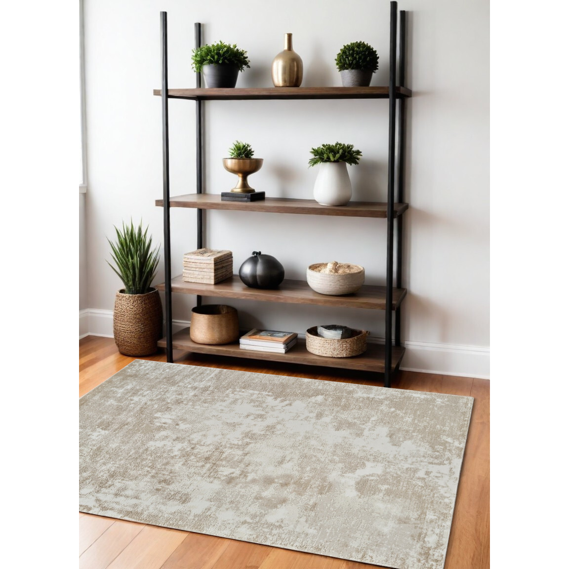 4' X 6' Cream and Beige Abstract Distressed Area Rug