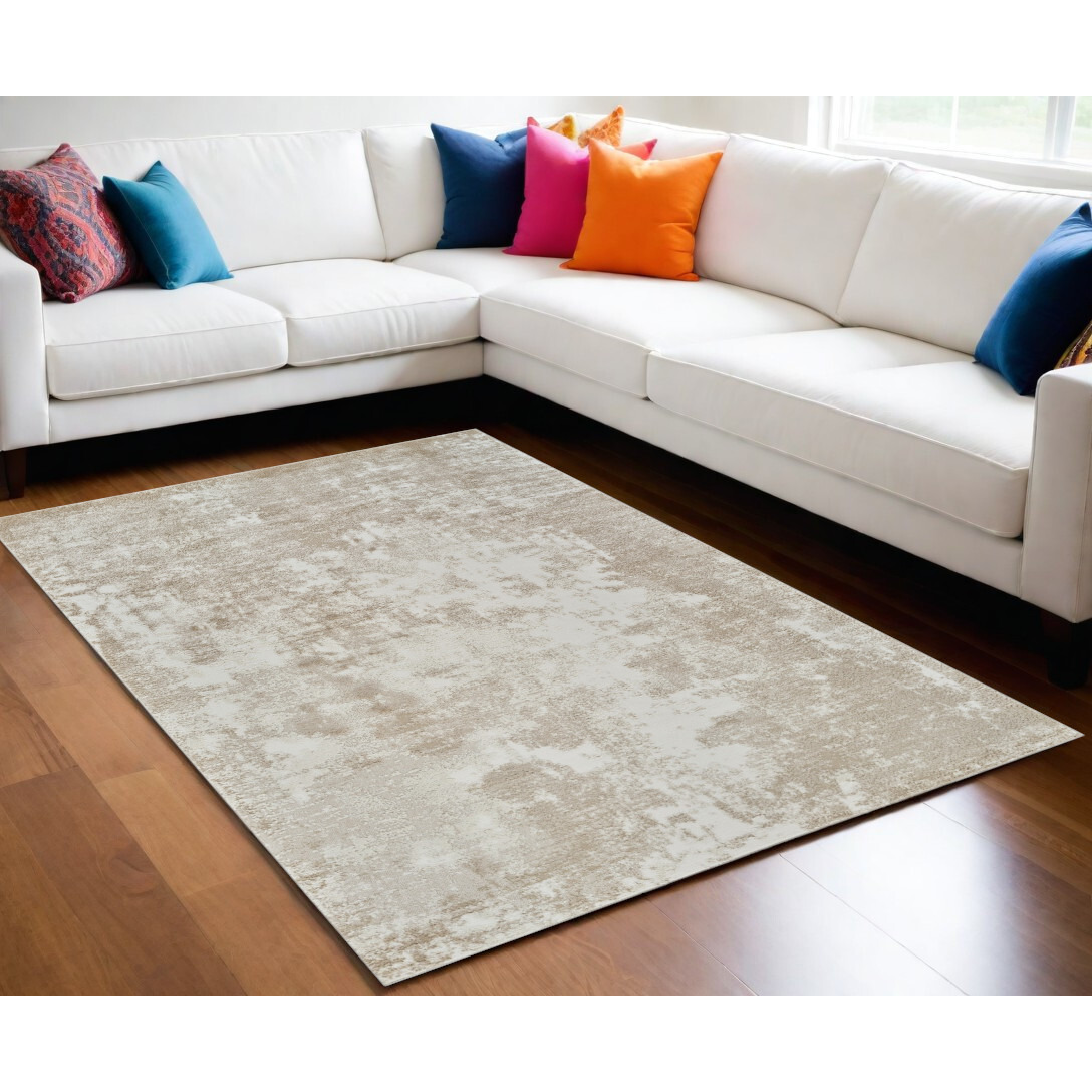 5' X 8' Cream and Beige Abstract Distressed Area Rug