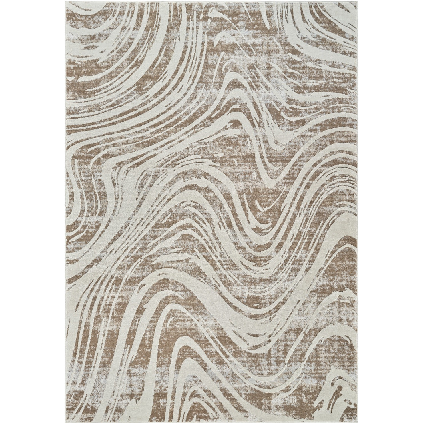 7' X 10' Beige and Brown Abstract Distressed Area Rug