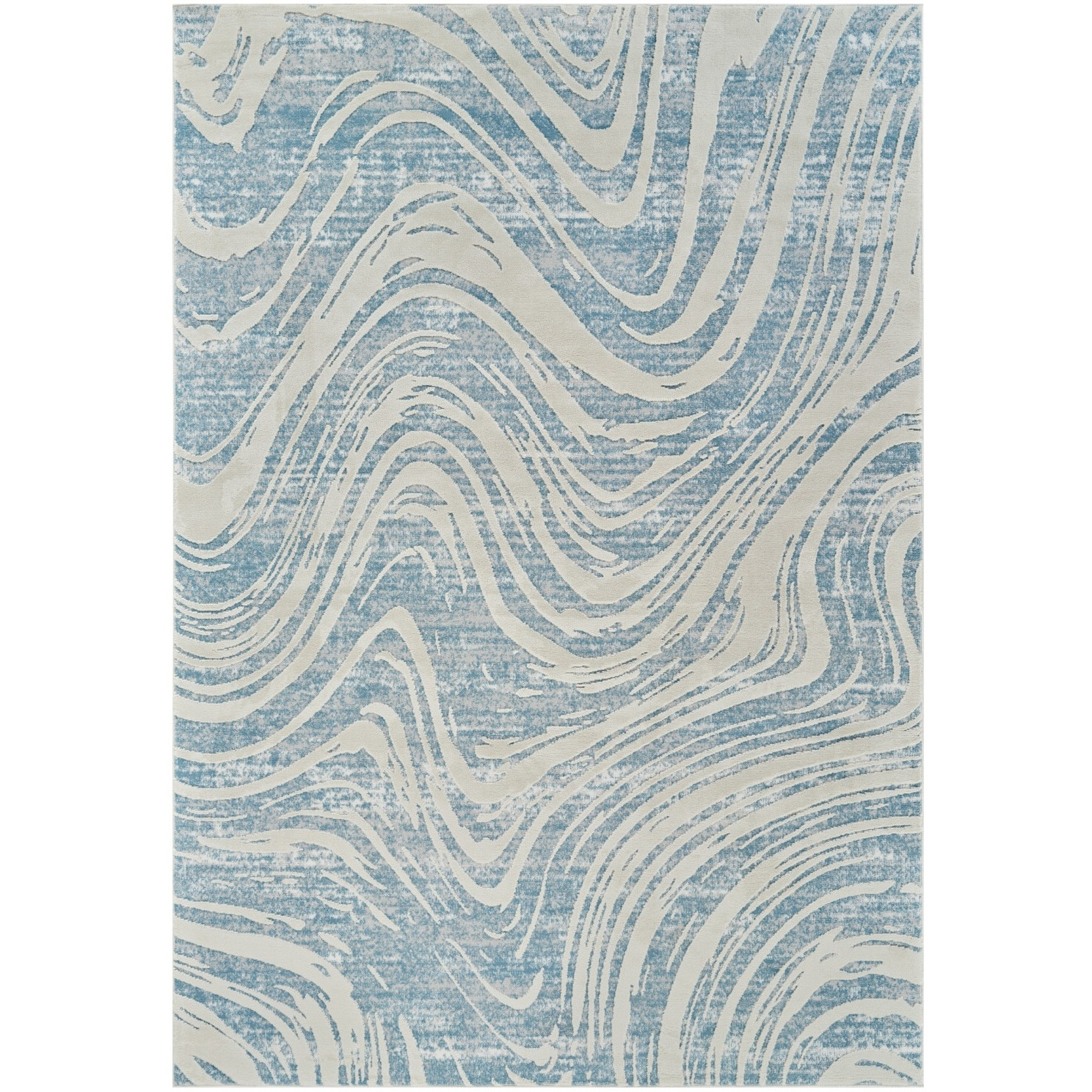 7' X 10' Blue and Beige Abstract Distressed Area Rug