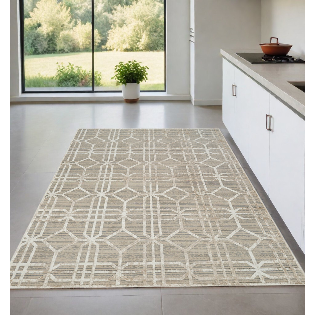 4' X 6' Beige and Brown Abstract Distressed Area Rug