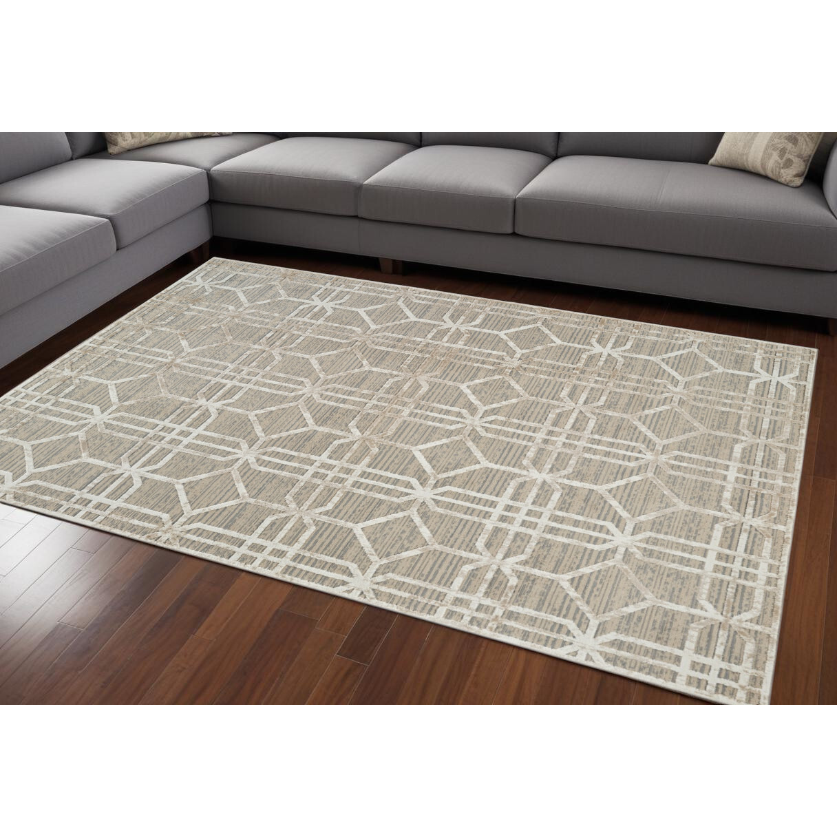 8' X 11' Beige and Brown Abstract Distressed Area Rug