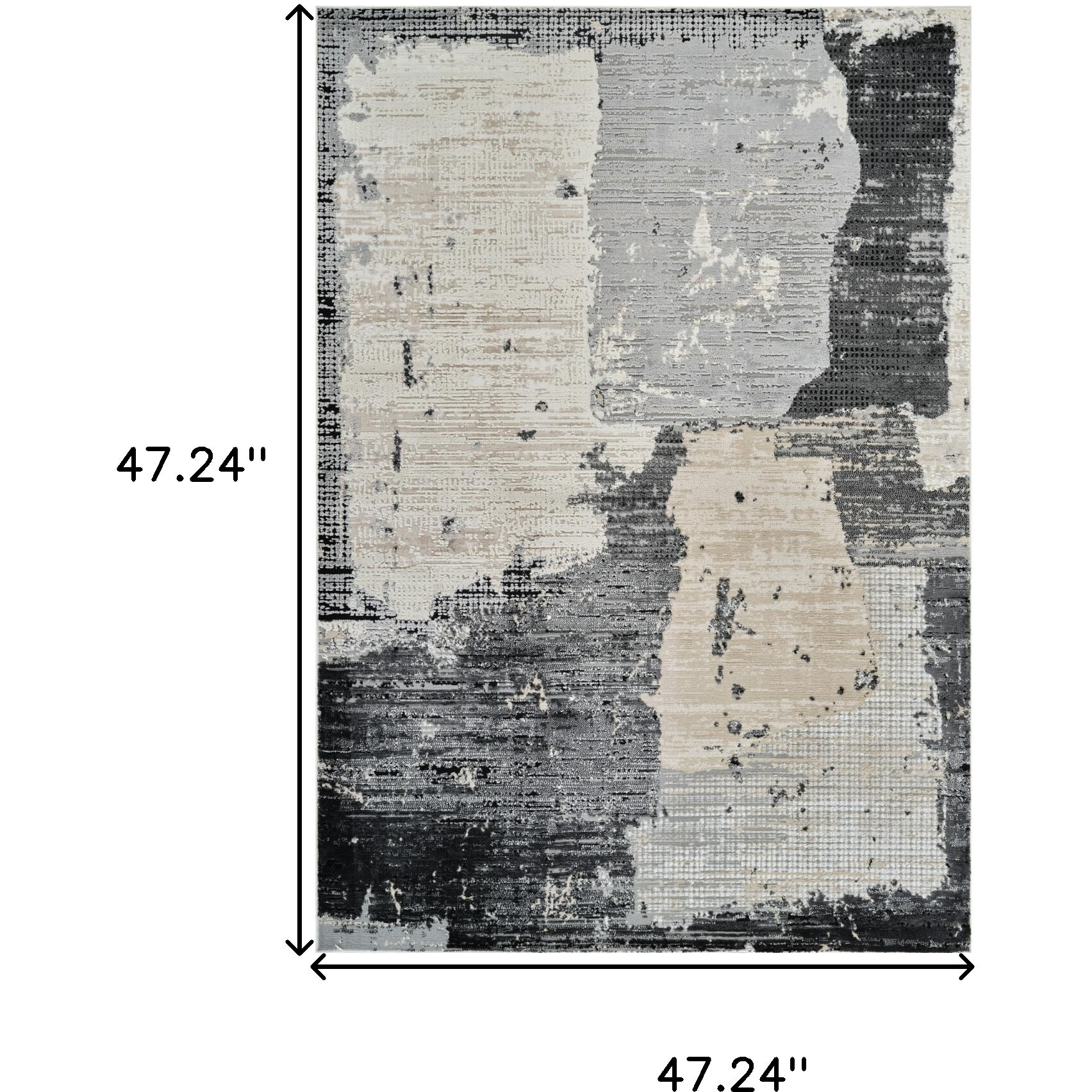 4' X 6' Beige and Black Abstract Distressed Area Rug