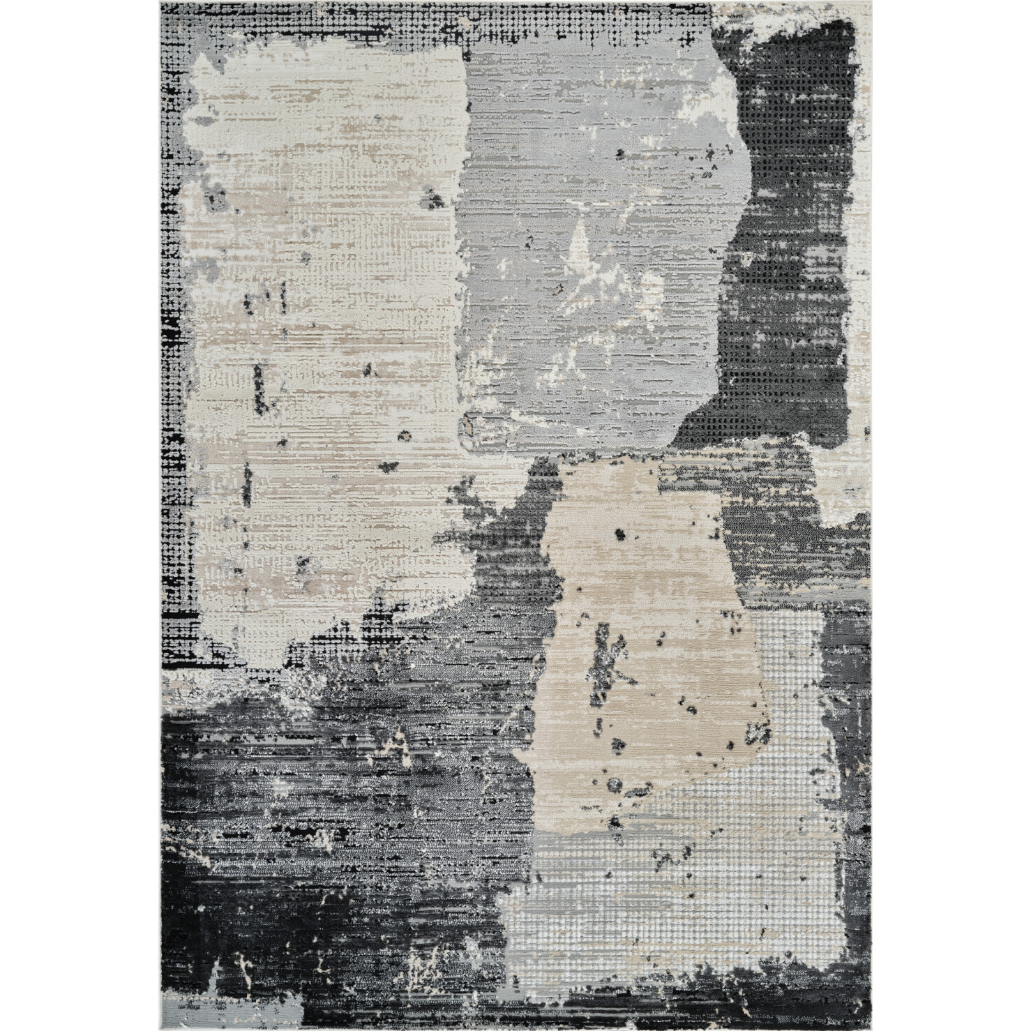 4' X 6' Beige and Black Abstract Distressed Area Rug
