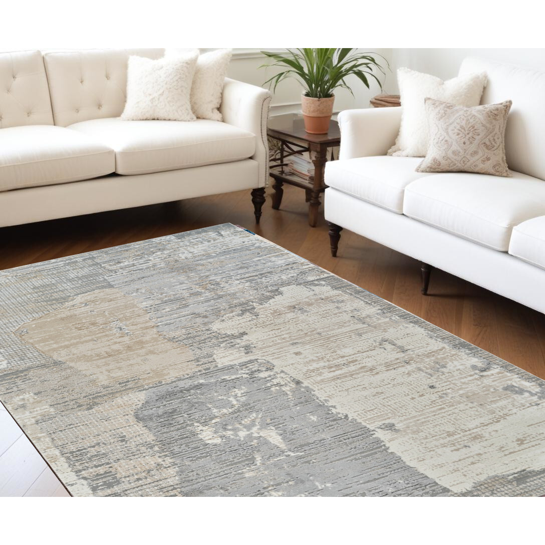 8' X 11' Cream and Beige Abstract Distressed Area Rug