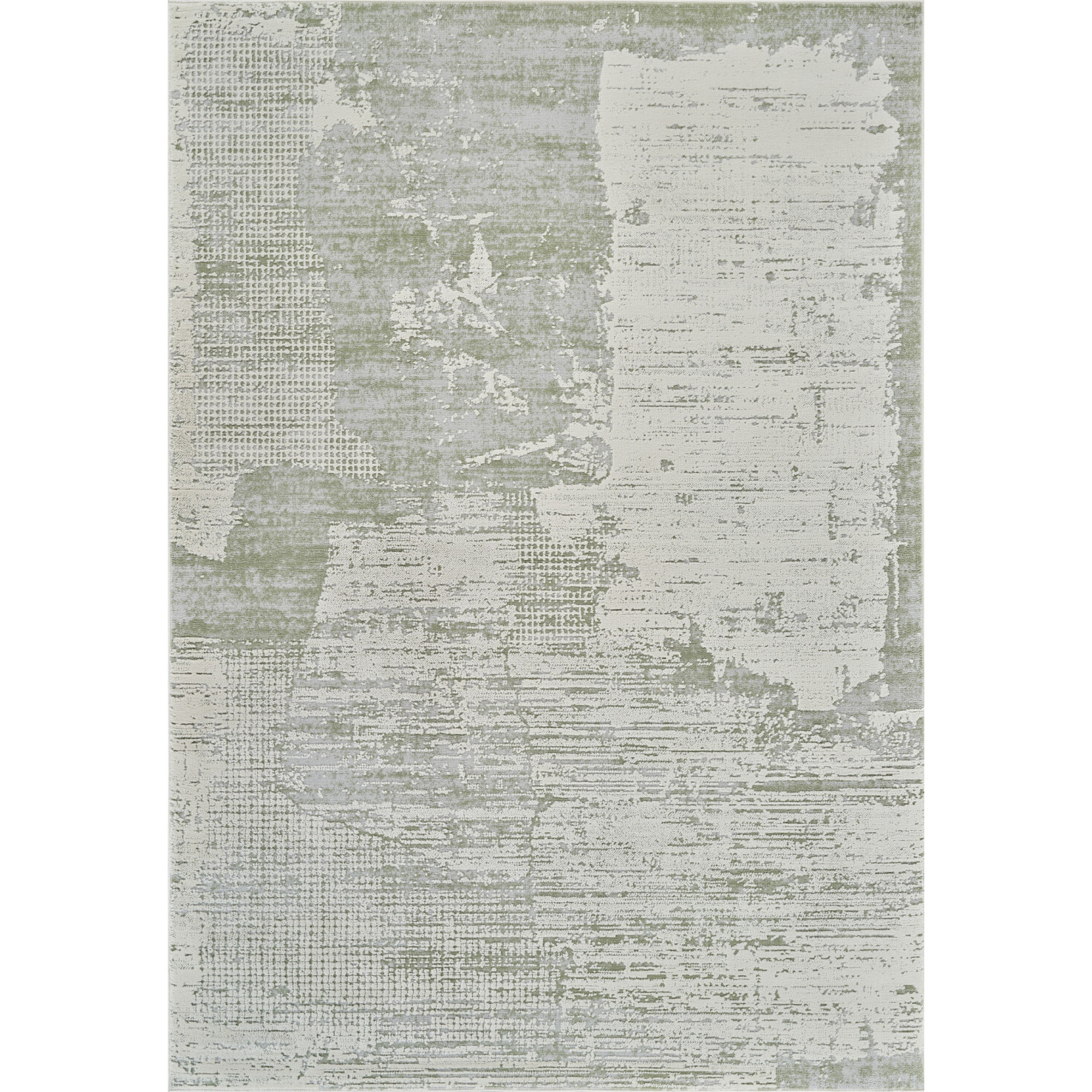 4' X 6' Beige and Green Abstract Distressed Area Rug